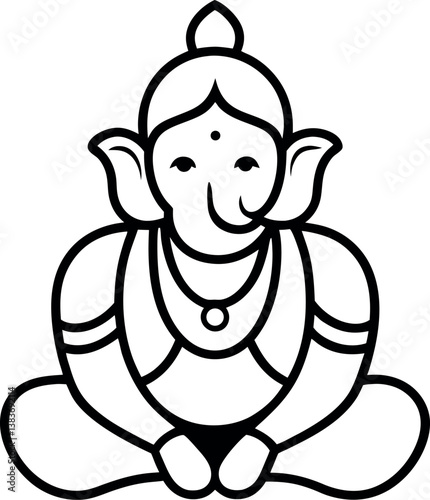 Indian God Ganesh Vector Doodle Line Artwork 04 .eps Outline Smiling Hindu God PNG
