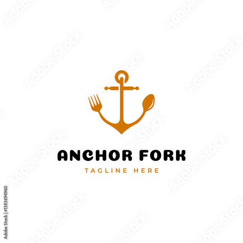 ship anchor logo with food spoon fork combination in flat design style