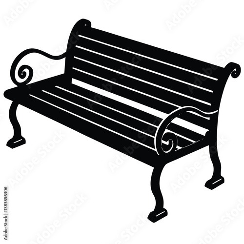 Wooden Bench Silhouette Vector Illustration – Outdoor Park and Garden Seating Design