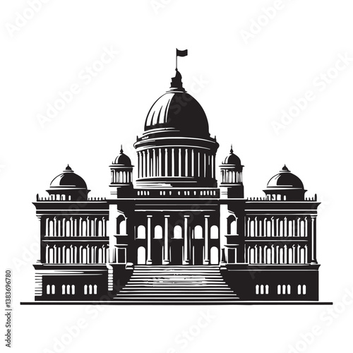 Historic Legislative Building silhouette, capturing the essence of democratic decision-making – Parliament illustration – Parliament vector – Legislative hall silhouette

