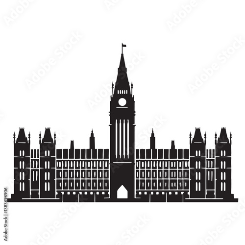 Iconic Government Building silhouette, embodying the unity and strength of legislative power – Parliament illustration – Parliament vector – Government center silhouette

