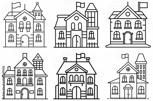 France-Themed House Outline Coloring Book Page Line Art Drawing
