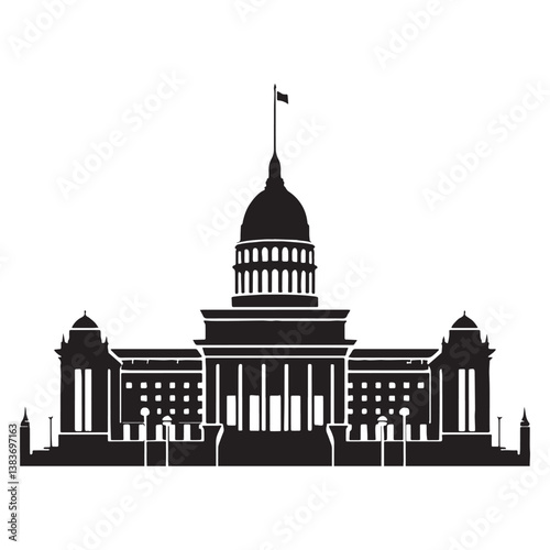 Timeless Parliament Building silhouette, showcasing the grandeur of legislative architecture – Parliament illustration – Parliament vector – Legislative monument silhouette


