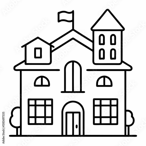 France-Themed House Outline Coloring Book Page