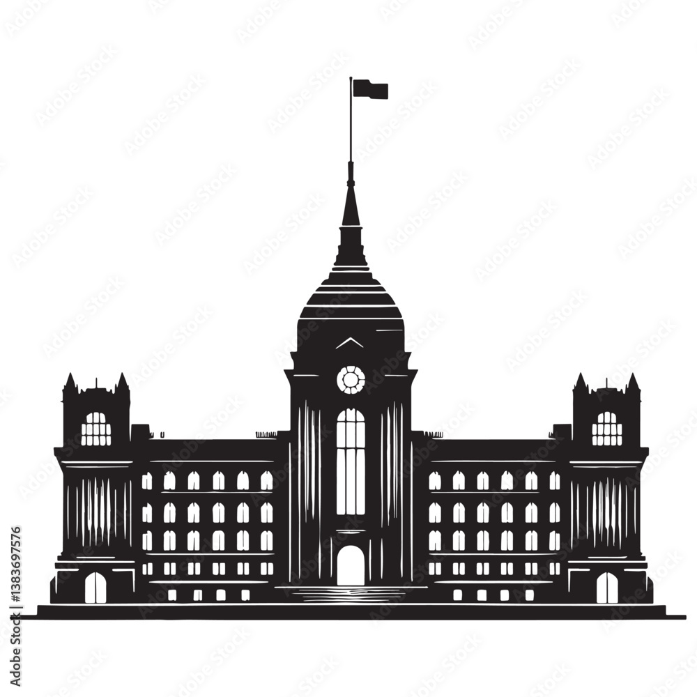 Fototapeta premium Grand Parliament Building silhouette, showcasing the power and majesty of governance – Parliament illustration – Parliament vector – Government building silhouette