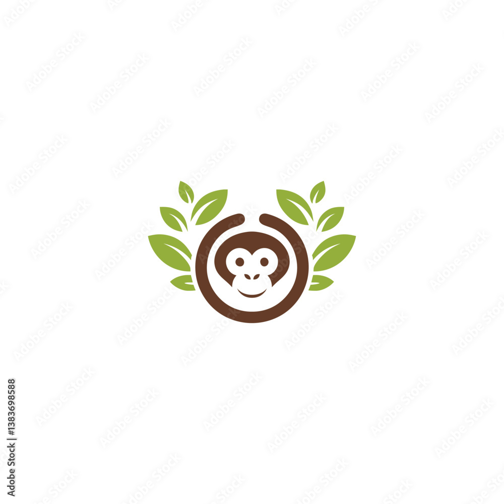 Fototapeta premium Circle Monkey Leaf Logo Organic Primate Nature Mascot