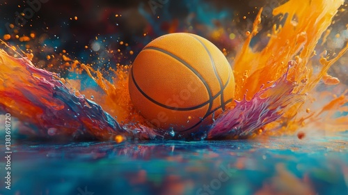 Wallpaper Mural Basketball splashing in vibrant paint. Torontodigital.ca