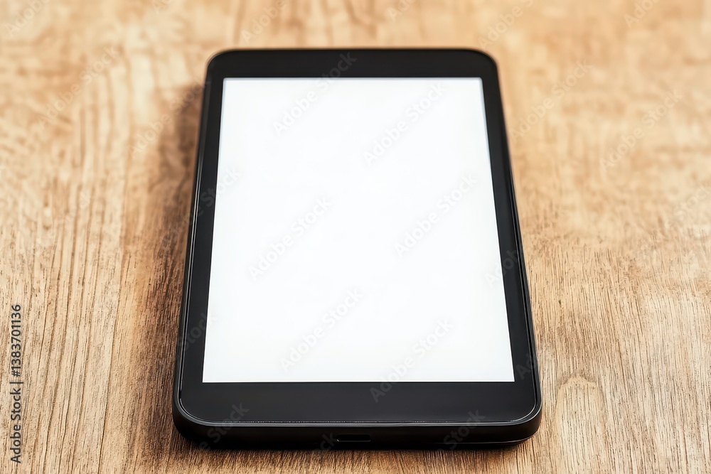 A blank tablet resting on a wooden surface, suggesting potential for creative applications A blank tablet resting on a wooden surface, suggesting potential for creative applications