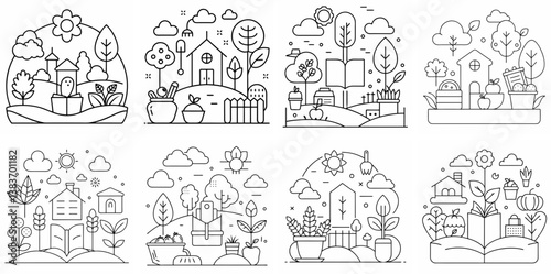Wallpaper Mural Gardening Farming Outline Coloring Book Page Line Art Drawing Torontodigital.ca