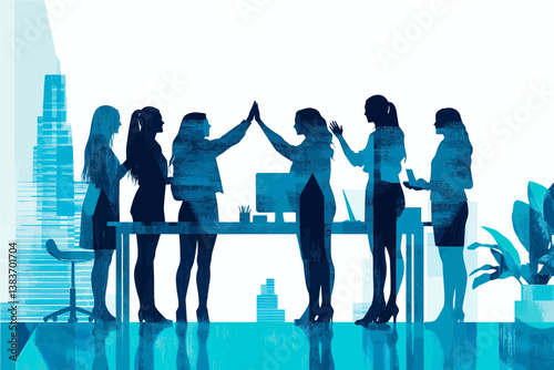 Happy business team high-fiving in the office