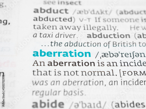 Exploring the definition of aberration and usage in various contexts as a deviation from the norm.