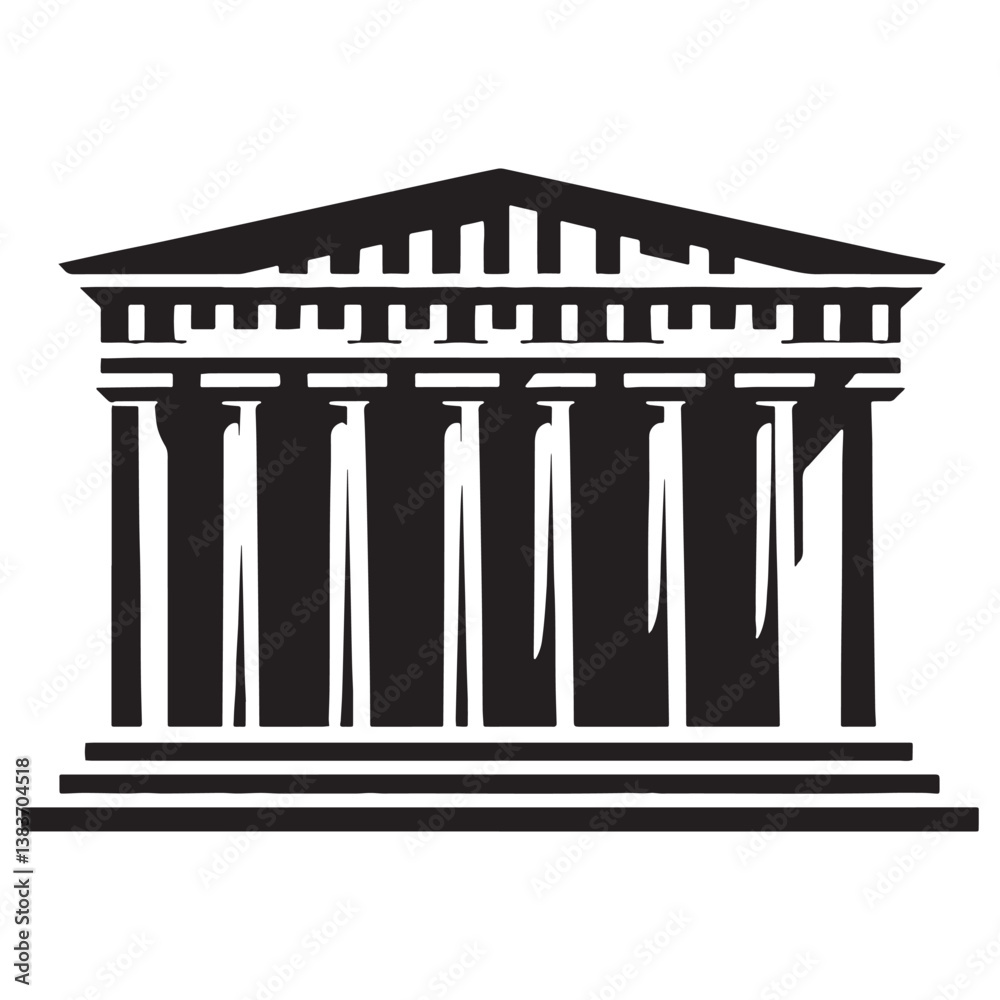 Obraz premium Majestic Parthenon silhouette, showcasing classical Greek architecture – Parthenon illustration – Parthenon vector – Ancient structure silhouette