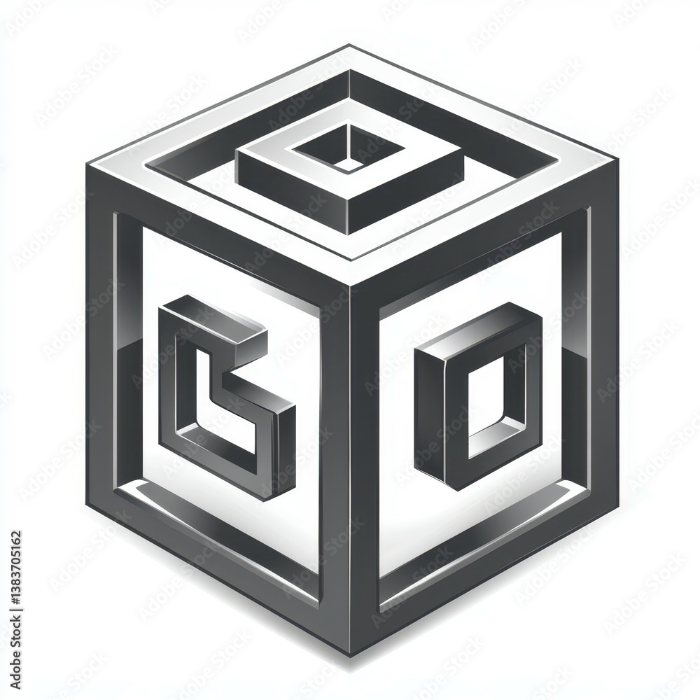 Abstract geometric design featuring a 3D cube with intricate shapes and patterns on a white background Abstract geometric design featuring a 3D cube with intricate shapes and patterns on a white background