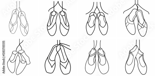 Hanging Pointe Shoes Outline Coloring Book Page Line Art Drawing
