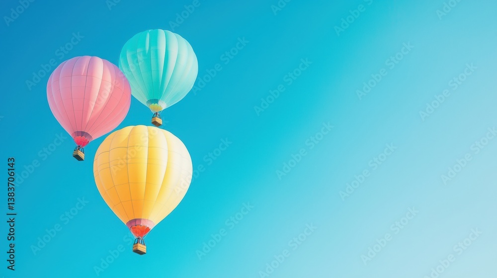 Obraz premium Colourful Rainbow colored hot air balloons floating in the blue sky.