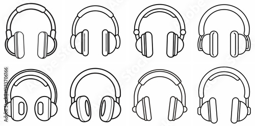Headphones Outline Coloring Book Page Line Art Drawing Set