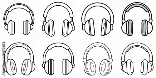 Headphones Outline Coloring Book Page Line Art Drawing Set
