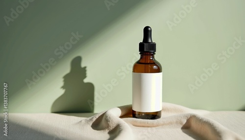 Essential Oil Dropper Bottle with Minimalist Shadow on Green Wall