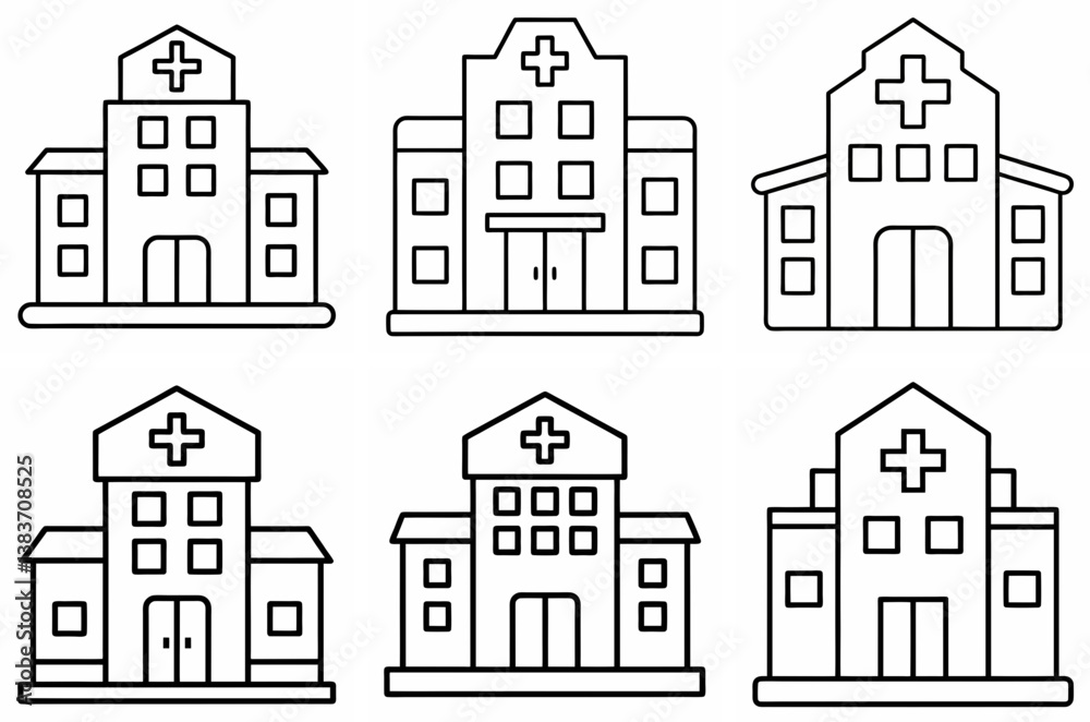 Obraz premium Hospital Outline Coloring Book Page Line Art Drawing Set
