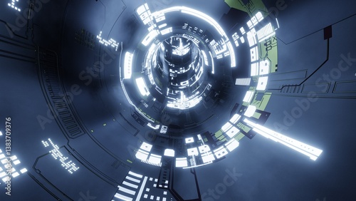 Fototapeta Naklejka Na Ścianę i Meble -  Abstract technology background, 3D render futuristic technology or sci-fi tunnel of cyberspace. 3d illustration