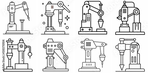 Hydraulic Hammer Machine Outline Coloring Book Page Line Art Drawing Set