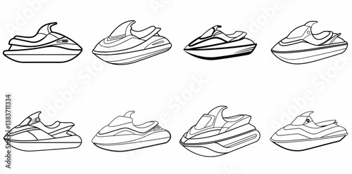 Jet Ski Outline Coloring Book Page Line Art Drawing Set
