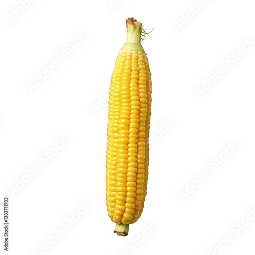 Fresh yellow sweetcorn cob isolated on white, a healthy vegetarian food