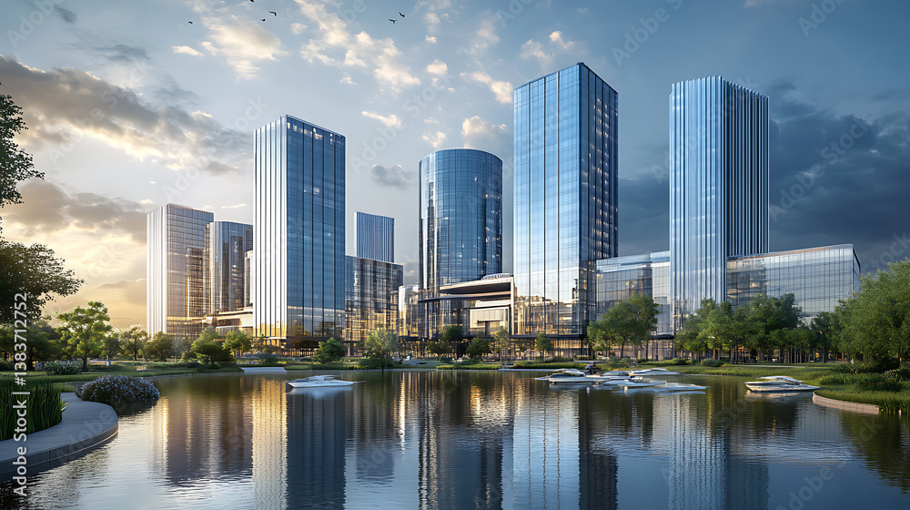 Skyscrapers and glass business centers in a developed metropolis, 3d illustration