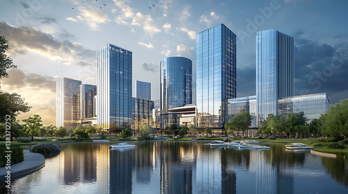 Obraz na płótnie Skyscrapers and glass business centers in a developed metropolis, 3d illustration w salonie