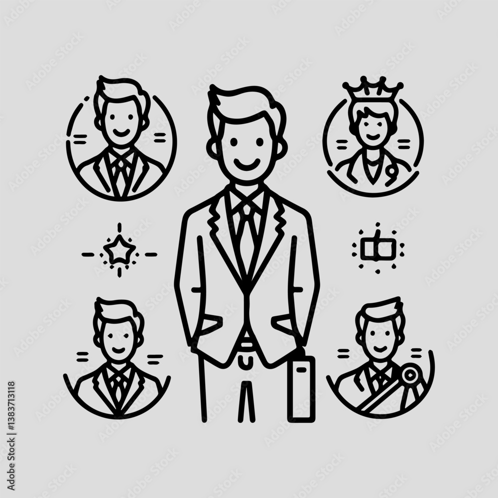 Successful businessman in formal attire minimalist vector logo in line art style Successful businessman in formal attire minimalist vector logo in line art style