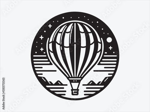 Hot Air Balloon Silhouette Floating in the Sky with Vintage Adventure and Travel-Inspired Design