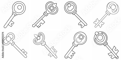 Key Outline Coloring Book Page Line Art Drawing Set