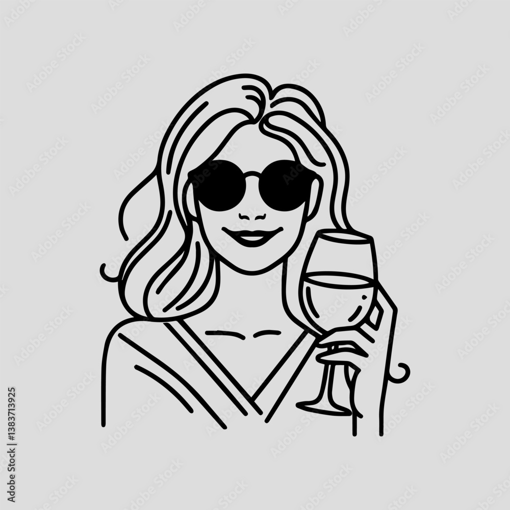 Minimalist line art woman drinking wine vector logo illustration representing elegant lifestyle Minimalist line art woman drinking wine vector logo illustration representing elegant lifestyle