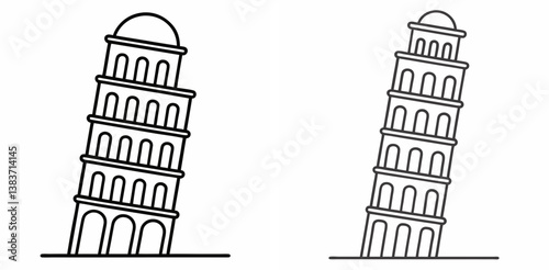 Leaning Tower Outline Coloring Book Page Line Art Drawing Set