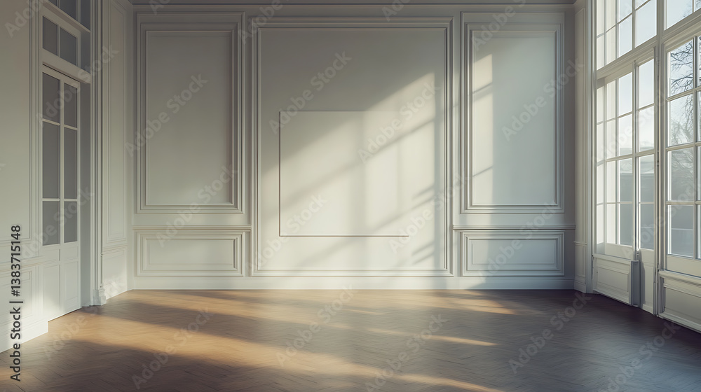 Obraz premium Spacious conference room with a minimalist vibe and blank white poster