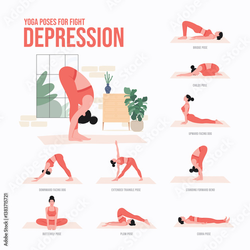 yoga poses for depression. Young woman practicing Yoga pose. Woman workout fitness, aerobic and exercises.