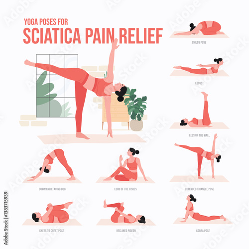 yoga poses for Sciatica Pain Relief.. Young woman practicing Yoga pose. Woman workout fitness, aerobic and exercises.