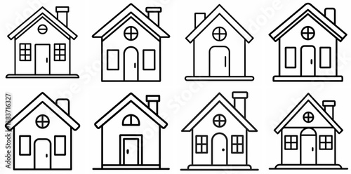 Little House Outline Coloring Book Page Line Art Drawing Set