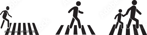 Minimalist silhouettes, pedestrian crossing, zebra crossing, iconic Beatles Abbey Road pose, black and white graphic design, simple shapes, evolution of walking, progressive