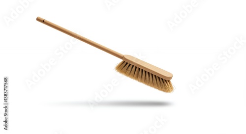 Minimalistic wooden broom on a clean backdrop for housekeeping concepts