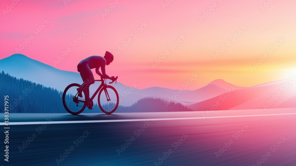 Fototapeta premium Determination Cyclist pedaling uphill, showing perseverance and endurance.