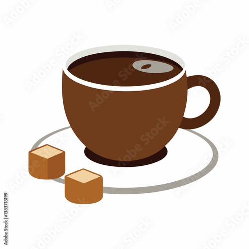 Freshly poured coffee with sugar cubes nearby