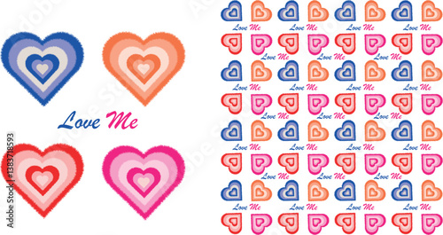 Vibrant Modern Love-Themed Pattern with 'Love Me' Text, Romantic Colorful Valentine Design