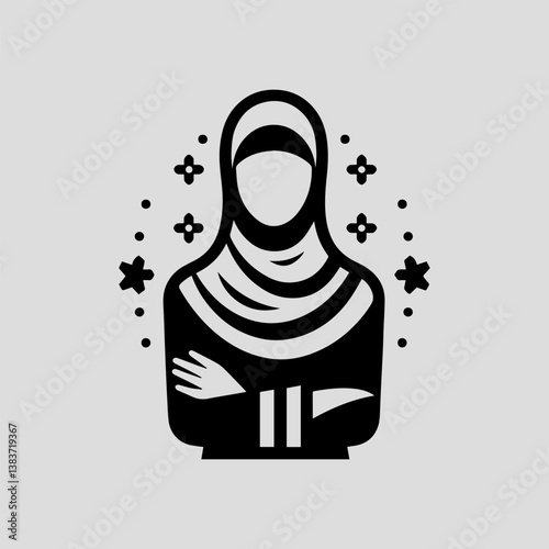 Confident Muslim woman in hijab minimalist vector logo for modest and elegant identity