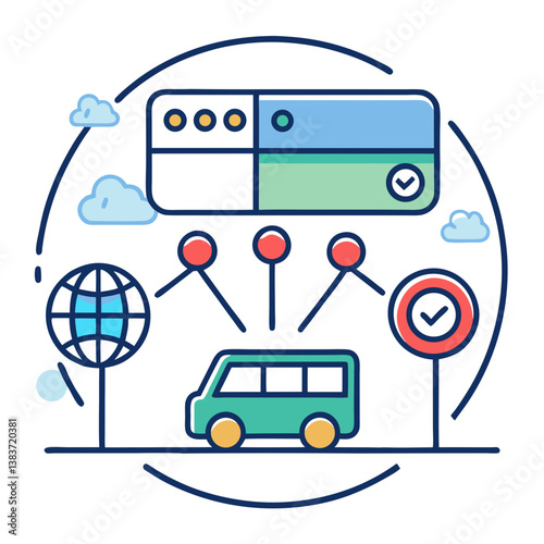 Smart Transportation Icon with GPS, Cloud, and Vehicle Connectivity