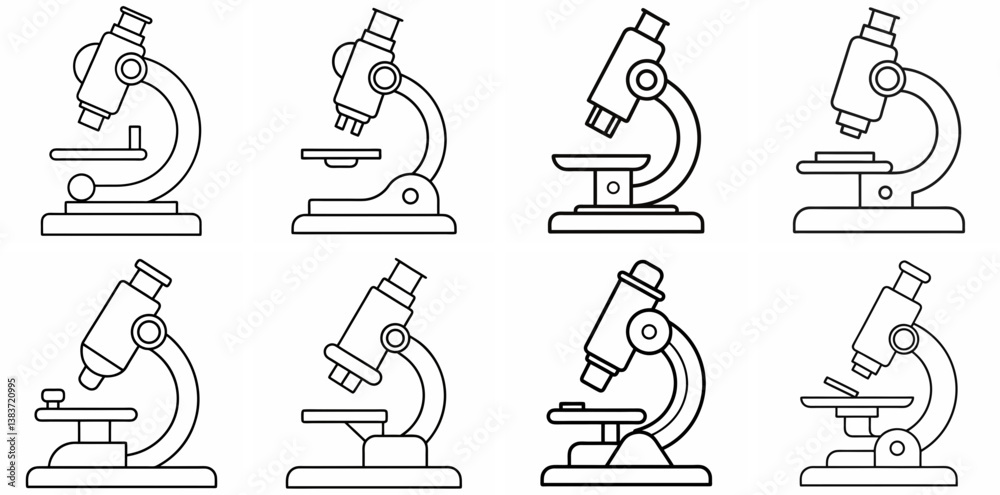 Obraz premium Microscope Outline Vector – Line Art Drawing Set for Coloring Book Page on White Background