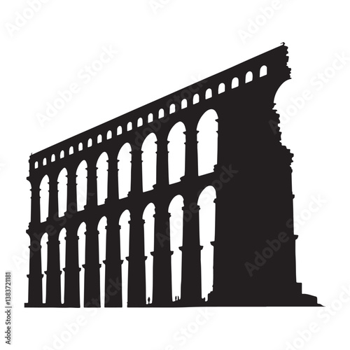 Historical Roman Aqueduct silhouette, capturing the beauty of aqueducts used to transport water – Roman Aqueduct illustration – Roman Aqueduct vector – Roman engineering silhouette

