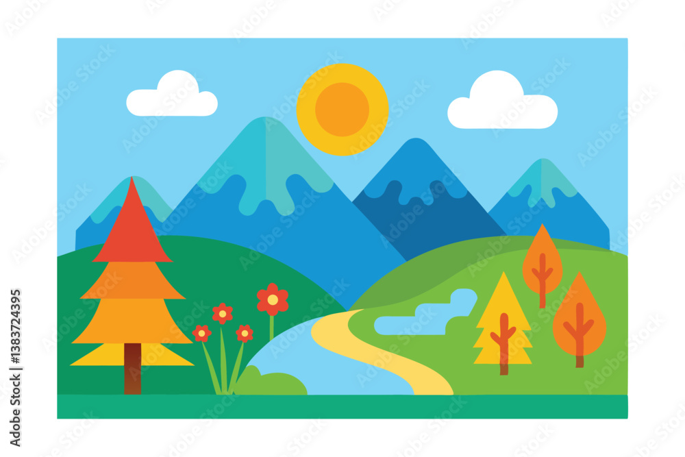 landscape with mountains and trees landscape with mountains and trees