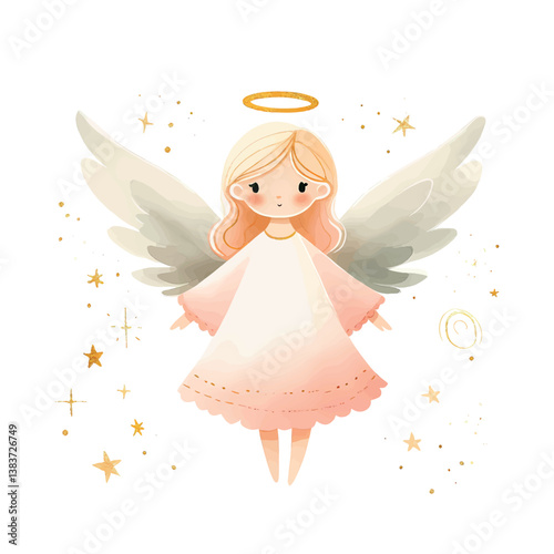 Watercolor illustration of a cute angel