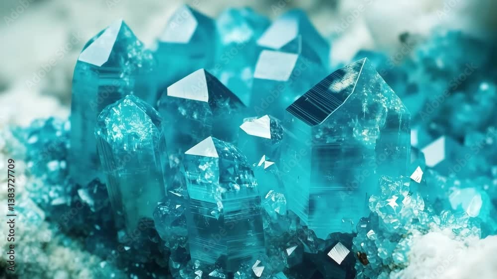 Vibrant blue crystals with sharp points, surrounded by a white mineral base. The crystals exhibit a glossy surface and intricate details, creating a stunning natural display. Vibrant blue crystals with sharp points, surrounded by a white mineral base. The crystals exhibit a glossy surface and intricate details, creating a stunning natural display.